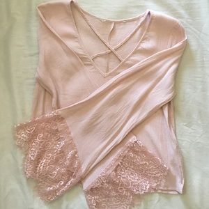 Baby pink long sleeve lace blouse